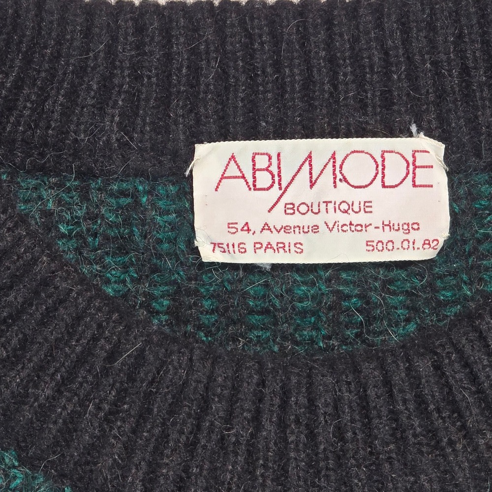 Abi Mode Boutique Paris Vtg Wool Alpaca Blend Sweater Green Geometric Italy M - Picture 7 of 16
